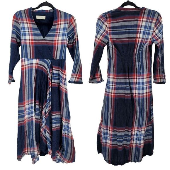 Isabella Sinclair Dresses & Skirts - Anthropology Isabella Sinclair Dress Tartan Plaid Handkerchief Midi Blue XS
